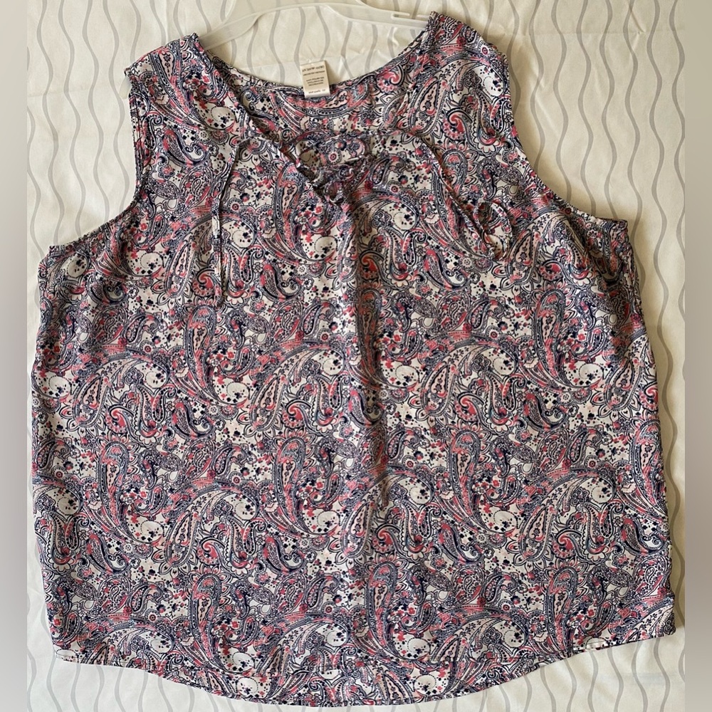 Paisley Print Sleeveless Top - Pink and Blue